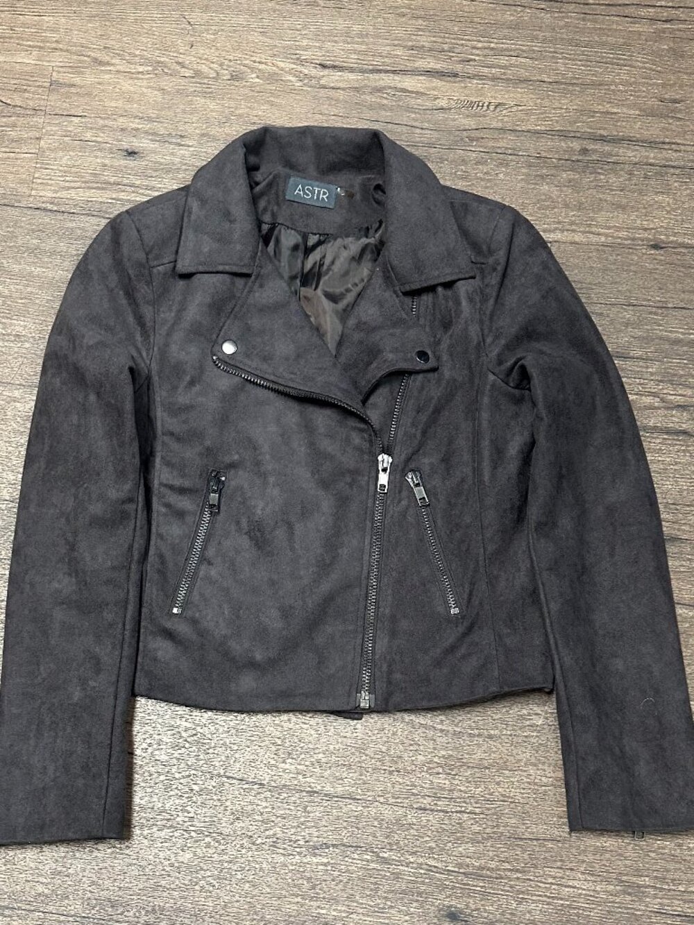 ASTR Faux Suede Moto Jacket Dark Gray